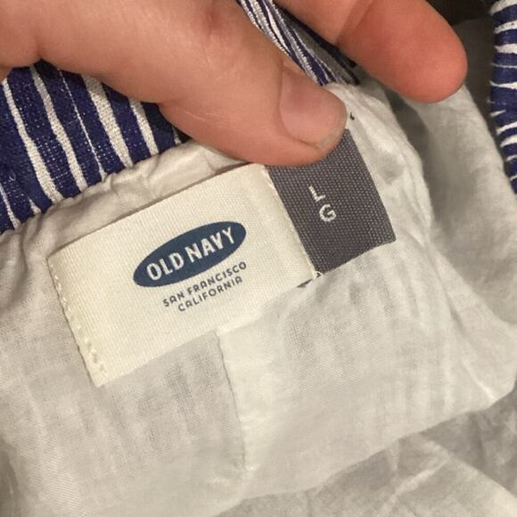 Old Navy Womens Skirt Sz L Elastic Waist Linen Blend Nautical Blue White Striped - Picture 3 of 6